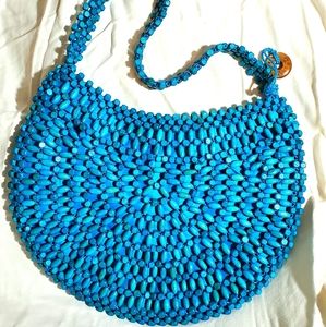 The Sak Teal Blue Wooden Beaded Shoulder Bag